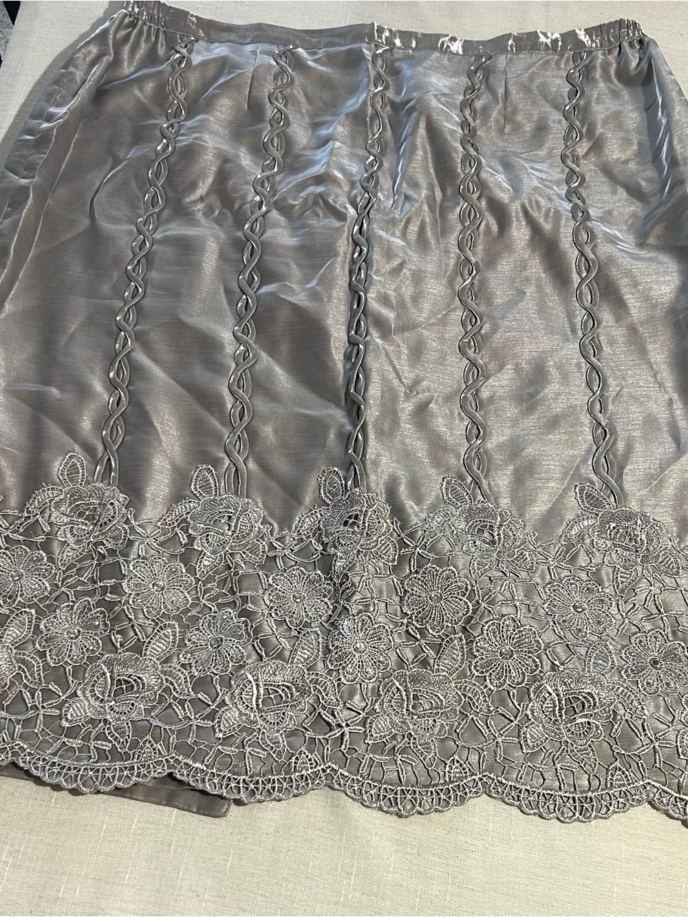 Nina Massini Metallic Silver Grey Lace Trim Midi Skirt Plus Size 24